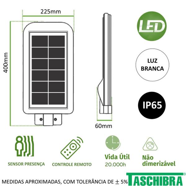 Imagem de Kit 3 Luminaria Publica Solar 20w 6500K Sensor Presença IP65