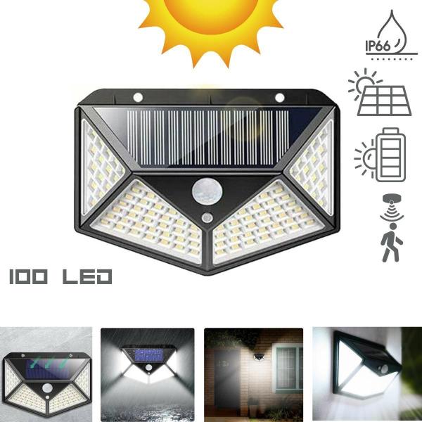 Imagem de Kit 3 Luminária Solar Luz Refletor 100 Led Jardim Com Sensor