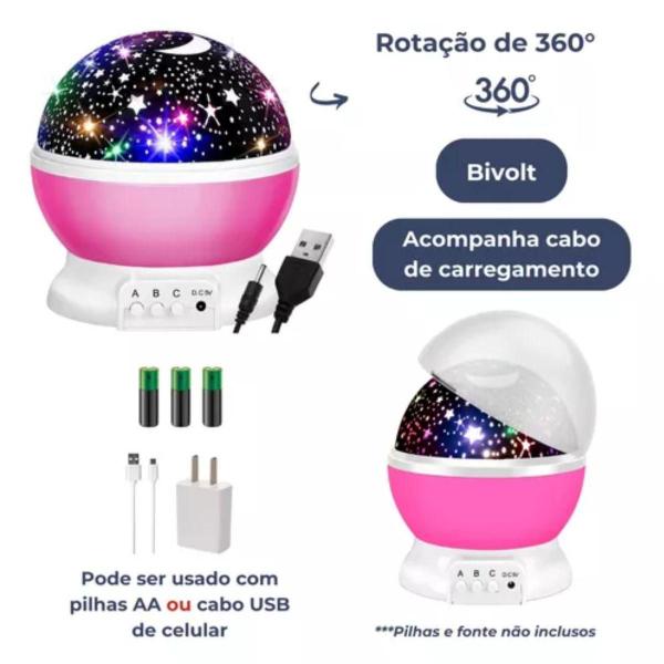 Imagem de Kit 3 Luminárias Abajur Quarto Infantil Mesa Projetor Globo Estrela