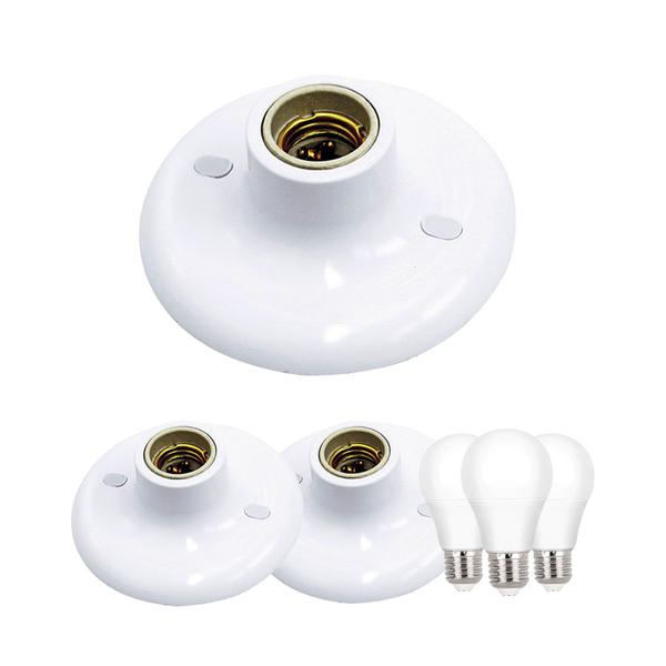 Imagem de Kit 3 Luminárias de Teto Plafon Taschibra Porcelana Redondo Com Lâmpadas