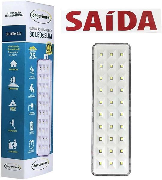 Kit 3 Luminárias Iluminação de Emergência 30 LEDS Slim - Segurimax Imagem de Kit 3 Luminárias Iluminação de Emergência 30 LEDS Slim
