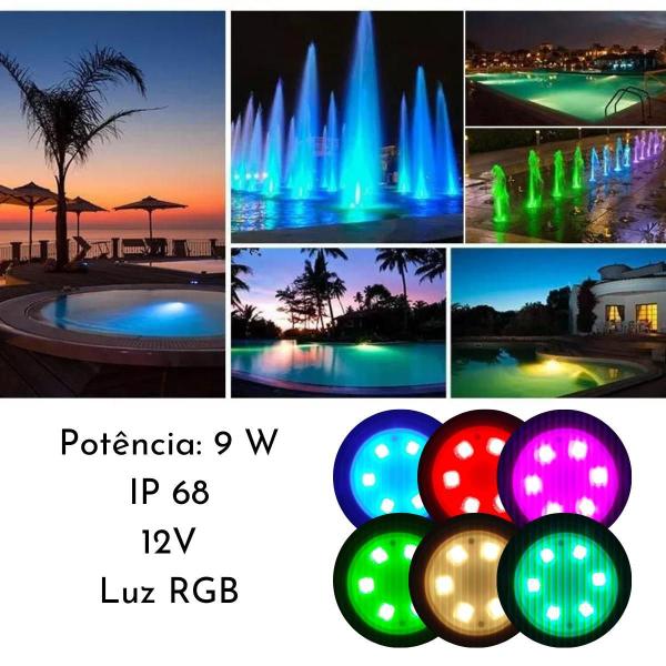 Imagem de Kit 3 Luminárias Led 12V Piscina Rgb 9W Controladora Módulo