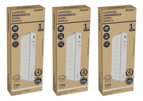 Imagem de Kit 3 Luminárias Led Luz De Emergência Barra 1w 6000k Avant