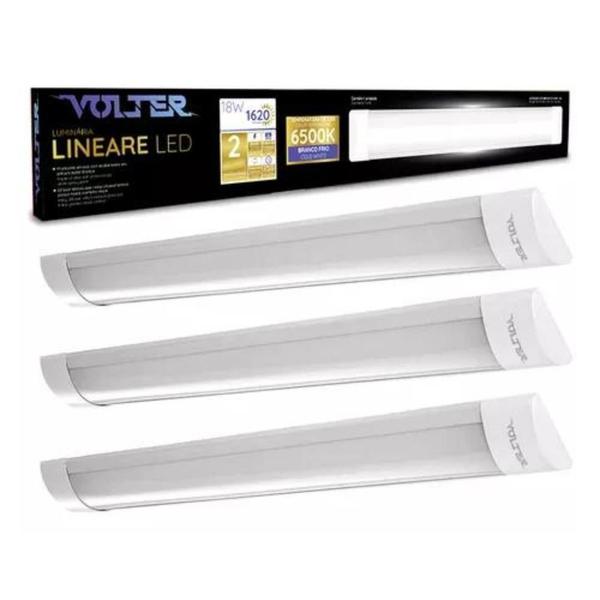 Imagem de Kit 3 Luminarias Led Sobrepor Linear 18w 6500k Bivolt 60cm Tubular