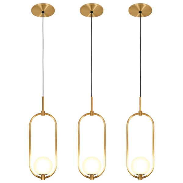 Imagem de Kit 3 Luminárias Lustre Arco Dourado Globo Cama Quarto 43Cm