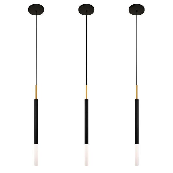 Imagem de Kit 3 Luminárias Teto Pendente Tubo Difusor Preto Dourado