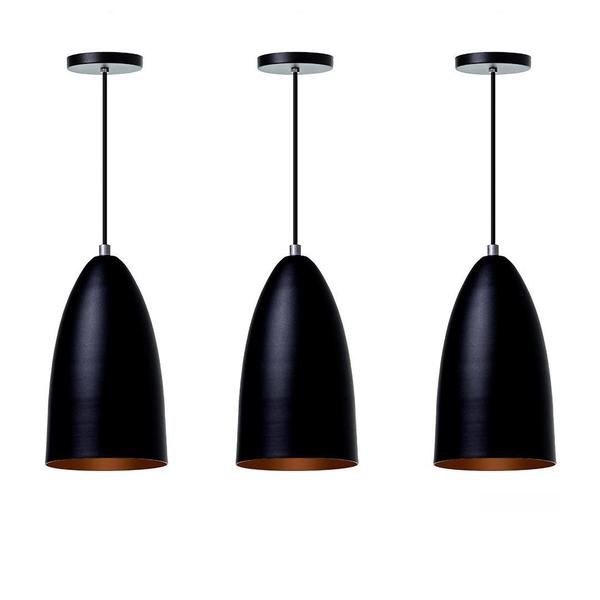 Imagem de Kit 3 Lustre Pendente Bala M Preto Alumínio Decoração