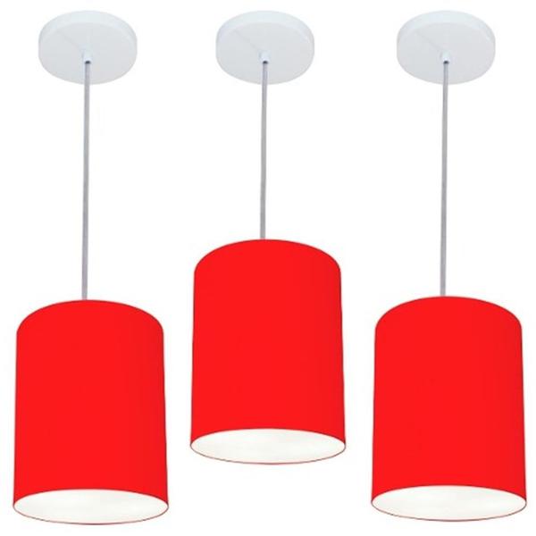 Imagem de Kit/3 Lustre Pendente Cilíndrico Md-4012 Cúpula em Tecido 18x25cm Vermelho - Bivolt