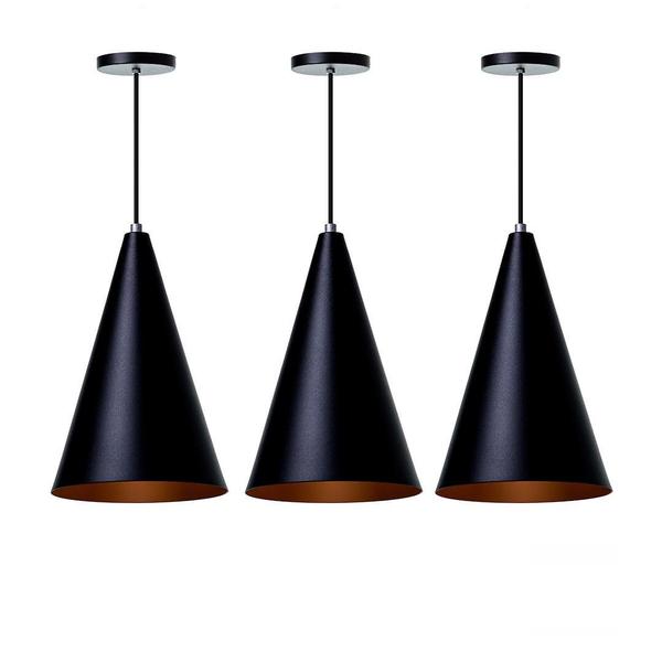 Imagem de Kit 3 Lustre Pendente Cone M Preto Alumínio Decoração