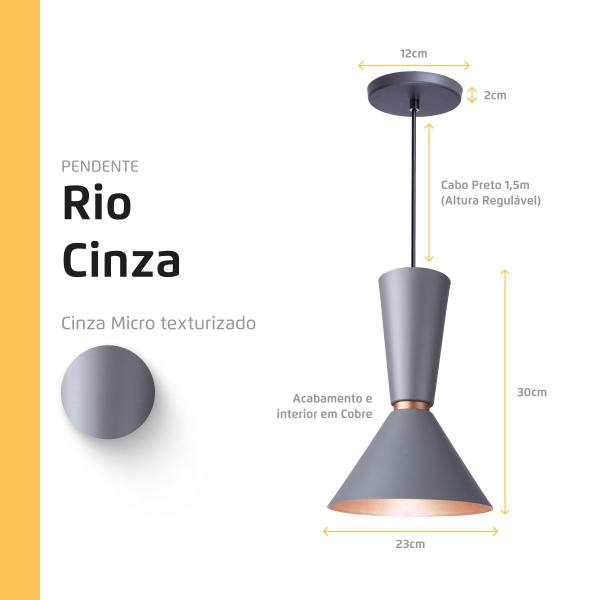 Imagem de Kit 3 Lustre Pendente Cone Rio em Alumínio Cinza