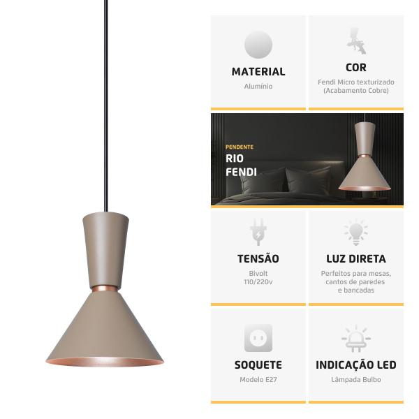 Imagem de Kit 3 Lustre Pendente Cone Rio em Alumínio Fendi