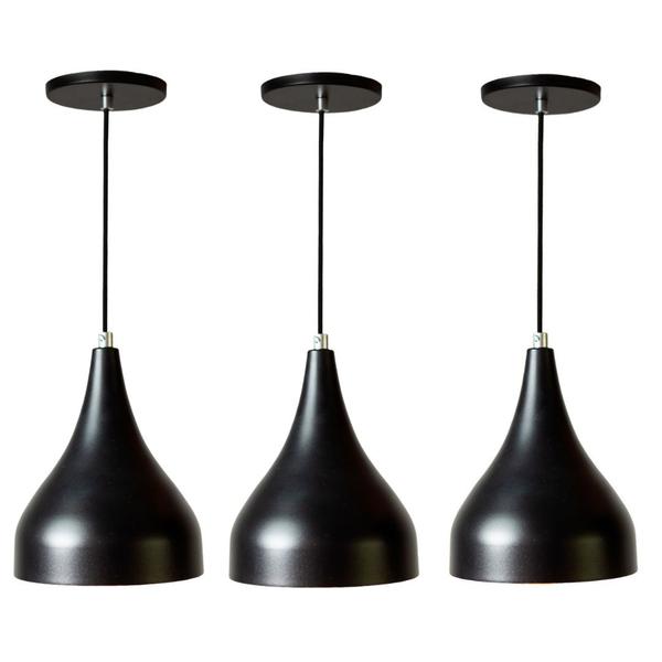 Imagem de Kit 3 Lustre Pendente Gota Preto Para Área Gourmet