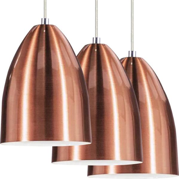 Imagem de Kit 3 Lustre Pendente Luminária Cone de Alumínio New Cobre