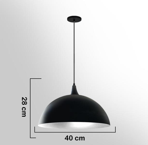 Imagem de Kit 3 Lustre Pendente Meia Lua 40 cm C/ Chapéu Preto C/ Branco - RRJV Negócios