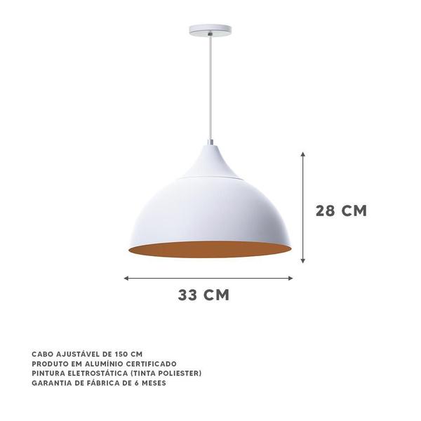 Imagem de Kit 3 Lustres Pendente Meia Lua Branco 30Cm Chapéu Branco