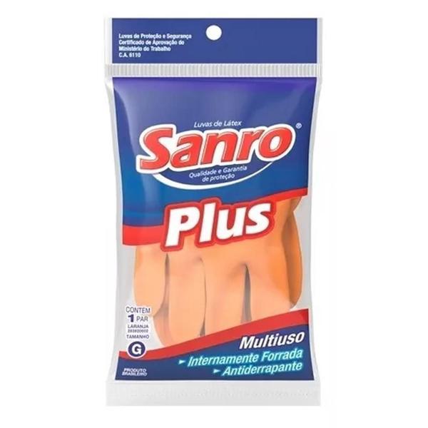Kit 3 Luva Látex Limpeza Multiuso Laranja Plus Tamanho P - Sanro Imagem de Kit 3 Luva Látex Limpeza Multiuso Laranja Plus Tamanho P