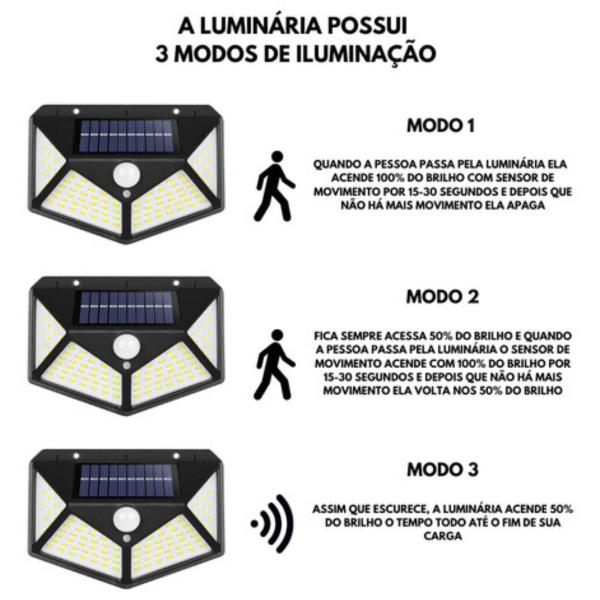 Imagem de Kit 3 Luz Solar Led Externa Sensor Presença Economia Sem Fio