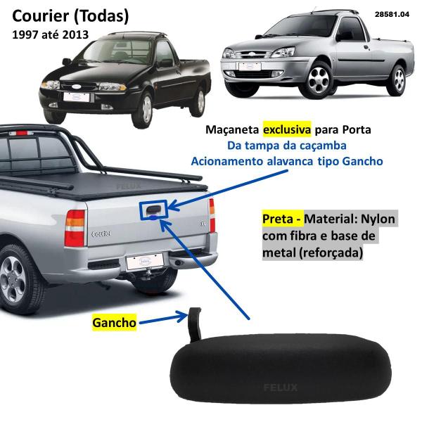 Imagem de Kit 3 maçanetas Externa Courier 1997-2013 base metal furo