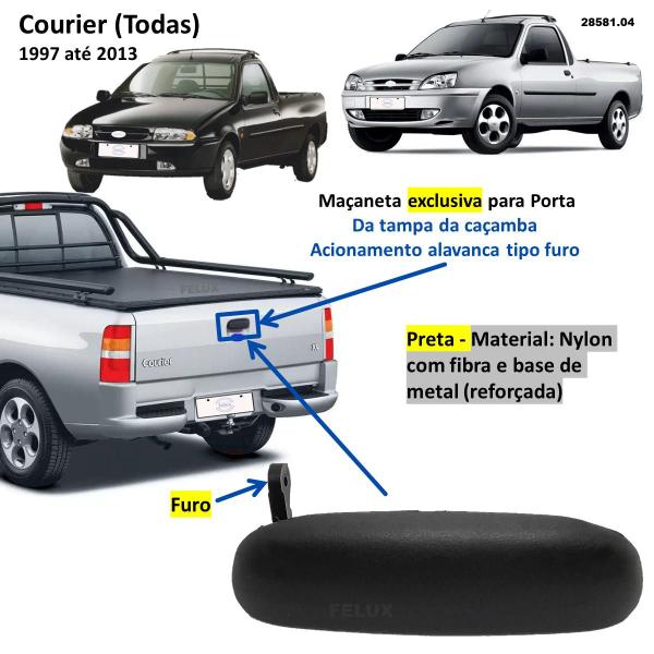 Imagem de Kit 3 maçanetas Externa Courier 1997-2013 base metal gancho