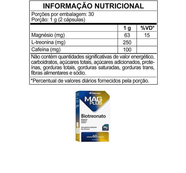 Imagem de Kit 3 Mag Plus Biotreonato 60 Cápsulas - Herbamed