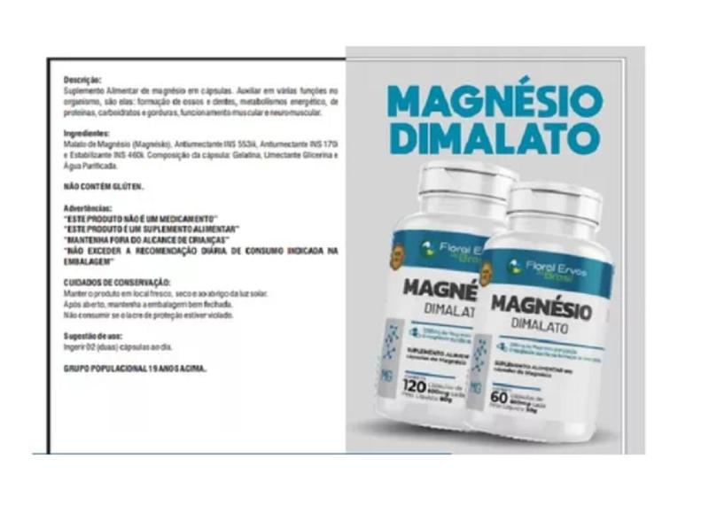 Imagem de Kit 3 Magnesio Dimalato Suplemento Alimentar Saude 120 Caps