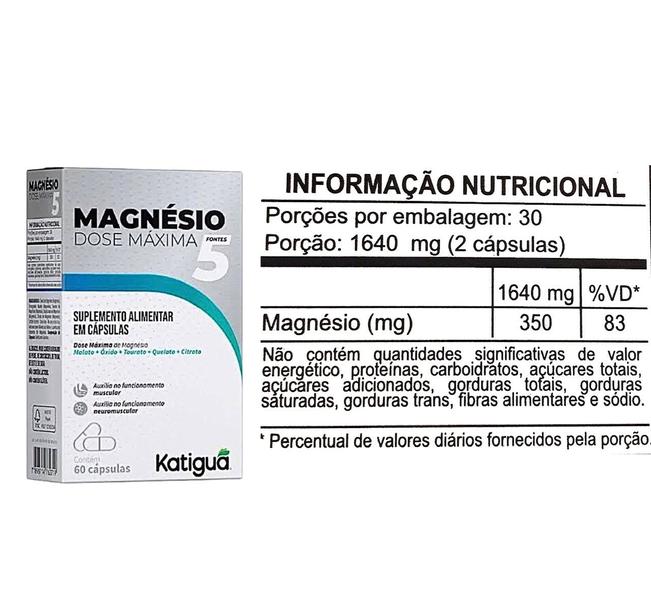 Imagem de Kit 3 Magnésio Dose Máxima 5 Fontes 60 Capsulas - Katigua