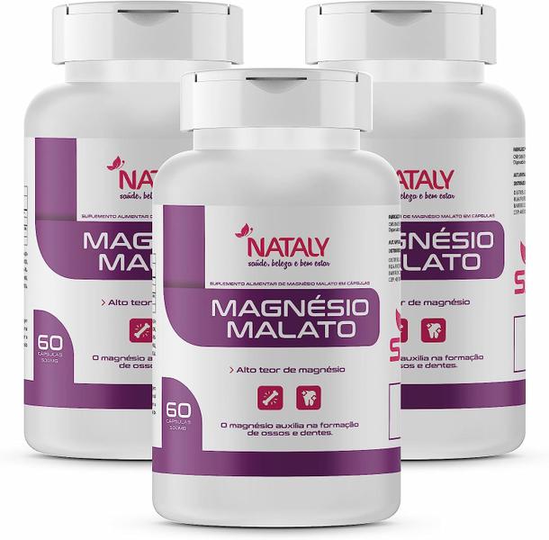 Imagem de Kit 3 Magnésio Malato Premium 60 Cápsulas de 500mg Nataly