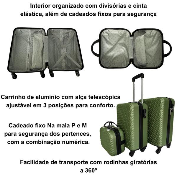 Imagem de Kit 3 Malas de Viagem Mala Grande Media com Rodinha 360 Casco Abs Resistente e Bolsa de Bordo Mão Varias Cores