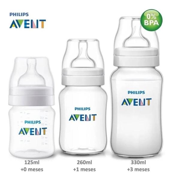 Imagem de Kit 3 Mamadeira Clássica Anticólicc 125/260/330ml Avent