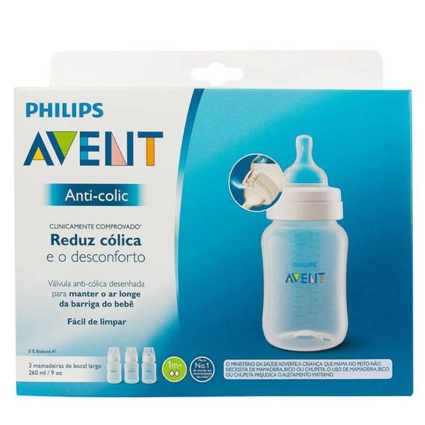 Imagem de Kit 3 Mamadeiras 260ml Avent Philips Clássica Anti-cólica bebê Original