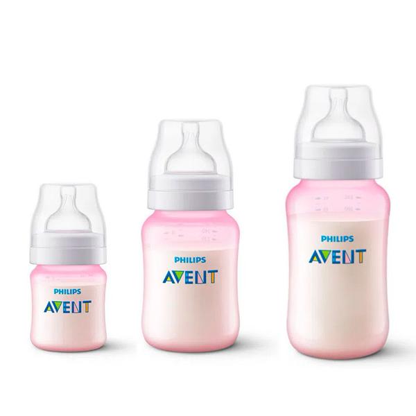 Imagem de Kit 3 Mamadeiras - Anticólica - 125-260-330ml - Clássica - Rosa - Philips Avent