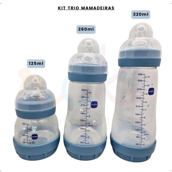 Imagem de Kit 3 Mamadeiras Anticólica Mam 130ml, 260ml e 330ml Trio Easy Start