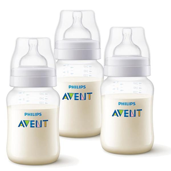 Imagem de kit 3 Mamadeiras Avent Classica Anticólica 260ml 1m+ Transparente - Philips Avent