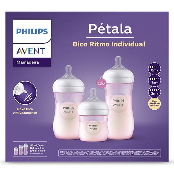 Imagem de Kit 3 Mamadeiras Avent Pétala Anti-Cólica 125, 260 E 330ml Cor Rosa Philips Avent