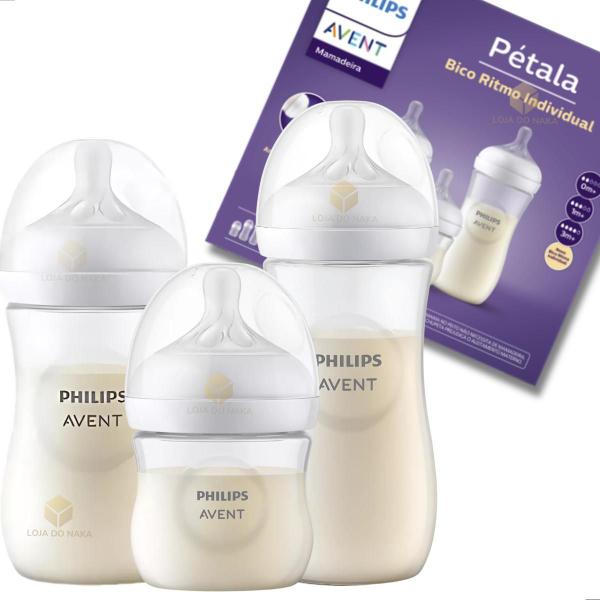 Kit 3 Mamadeiras Avent Pétala Anticólica 125 260 330 Ml - Philips Avent