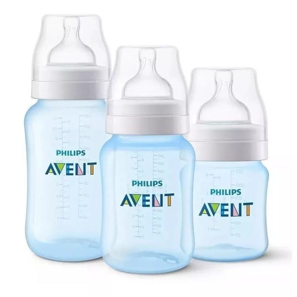 Kit 3 Mamadeiras Azul Clássica Anticólica 125/260/330ml - PHILIPS AVENT Kit 3 Mamadeiras Azul Clássica Anticólica 125/260/330ml - PHILIPS AVENT