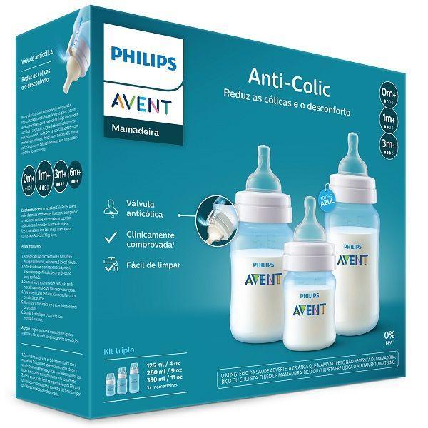 Imagem de Kit 3 Mamadeiras Classica Azul 125ML 260ML e 330ML Philips AVENT SCY119/20