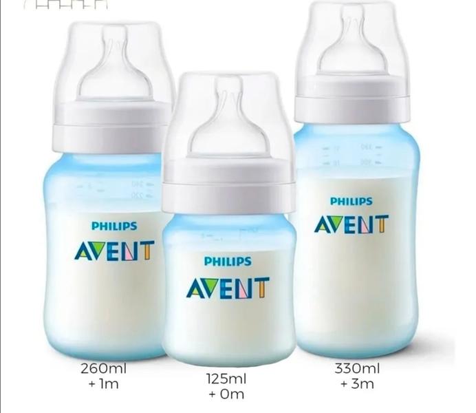 Imagem de Kit 3 mamadeiras clássica Philips Avent Azul 125ml 260ml 330ml