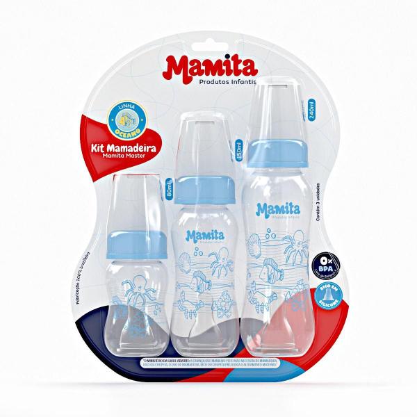 Imagem de Kit 3 Mamadeiras Mamita No Blister (80Ml - 150Ml - 240Ml)