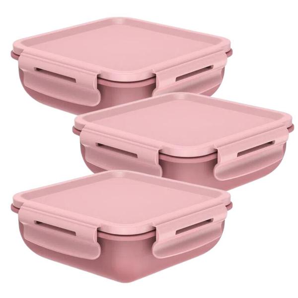 Kit 3 Marmitas Hermética Pote Alimentos 500Ml Ou - ul Imagem de Kit 3 Marmitas Hermética Pote Alimentos 500Ml Ou - ul