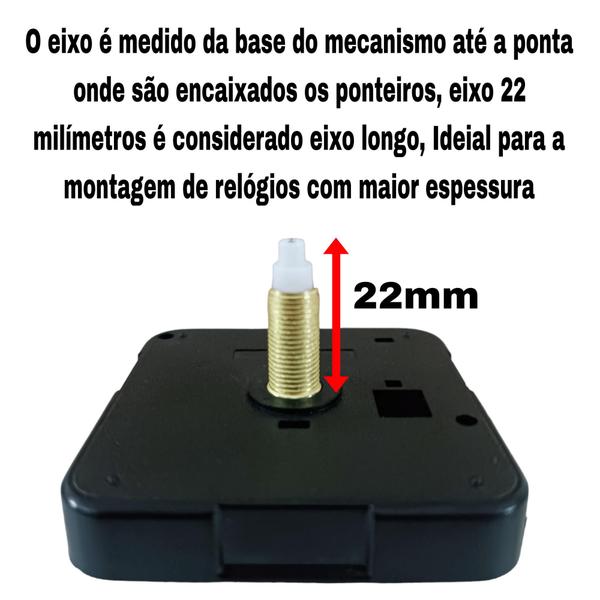 Imagem de Kit 3 Mecanismos Do Movimento Para Relógio De Parede Eixo Longo 22mm + Ponteiros