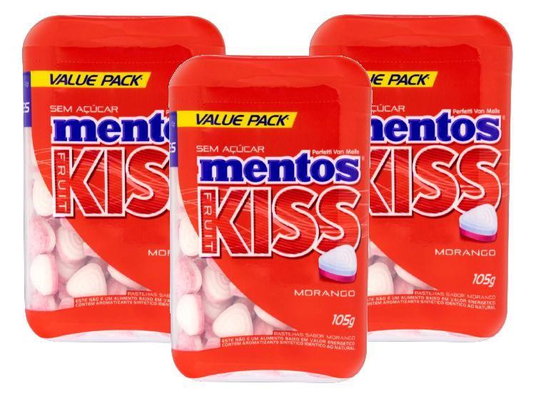 Imagem de kit 3 Mentos Kiss Potão Sabor Morango 105g