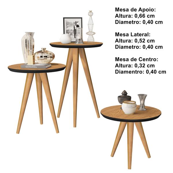 Imagem de Kit 3 Mesas Lateral Apoio e Centro 40cm Pés Palito Cores - Comprar Moveis em Casa