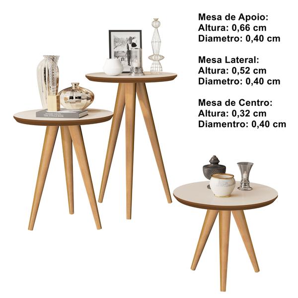 Imagem de Kit 3 Mesas Lateral Apoio e Centro 40cm Pés Palito Cores - Comprar Moveis em Casa