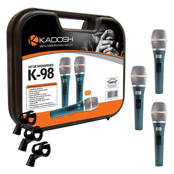 Imagem de Kit 3 Microfone Kadosh K98 Com Cachimbo e Case