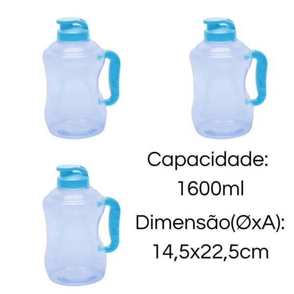 Imagem de Kit 3 Mini Galão De Água 1,6 Litros Com Alça Squeeze Garrafa Academia Livre de BPA PET 1600ml