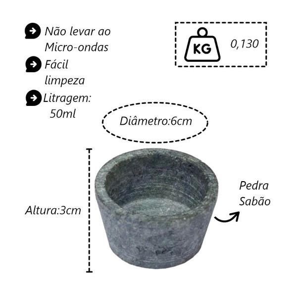 Imagem de Kit 3 Mini Molheira Tigela Molho Petisco em Pedra Sabão 50ml