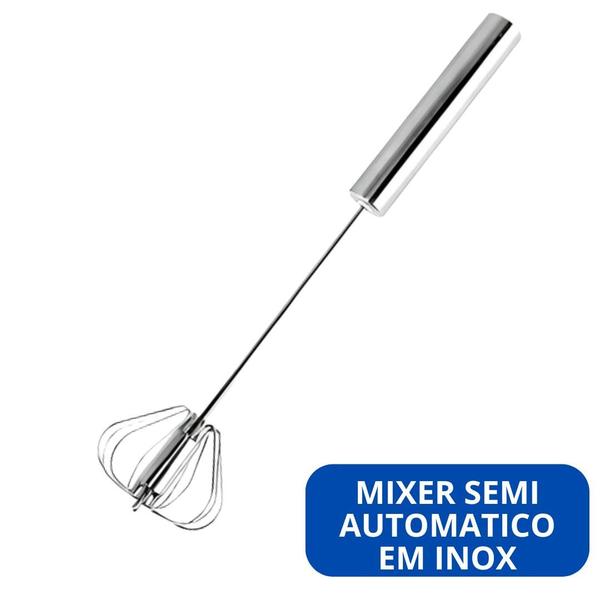 Imagem de Kit 3 Mixer Semi Automático Giratório em Inox Misturador de Ingredientes Mexer Ovos Gema Chantilly