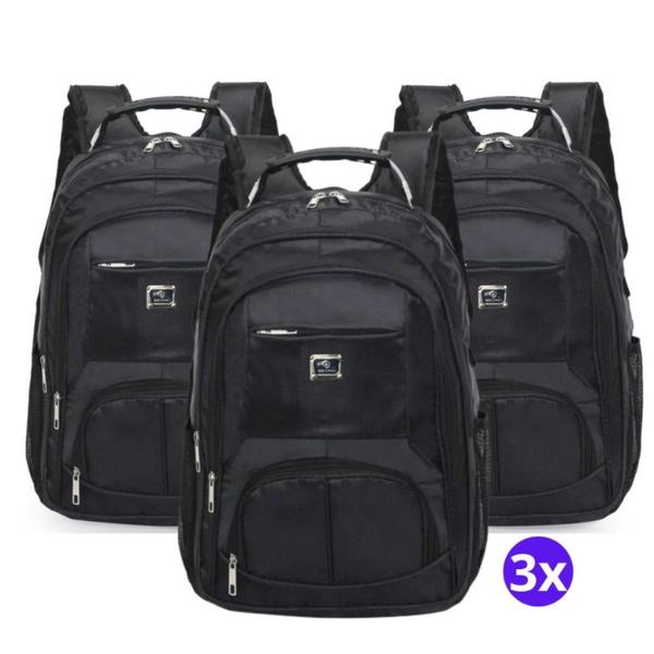 Imagem de Kit 3 Mochilas Bolsa Reforçada Mala Notebook Trabalho Faculdade Coreana Escola