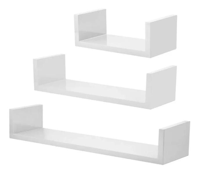 Imagem de Kit 3 Nicho Prateleira U 30/35/40 Branco Mdf Decorativo